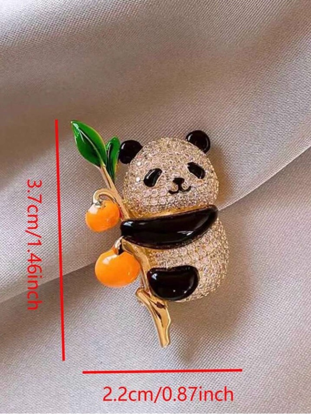 Crystal Panda Brooch Pin with Orange Accents - Accessories - Picture 3 of 5
